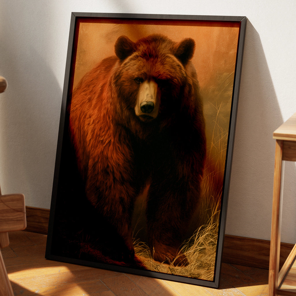 Brown Bear Wall Art Print, Grizzly Bear Poster, Vintage Wildlife Painting Style