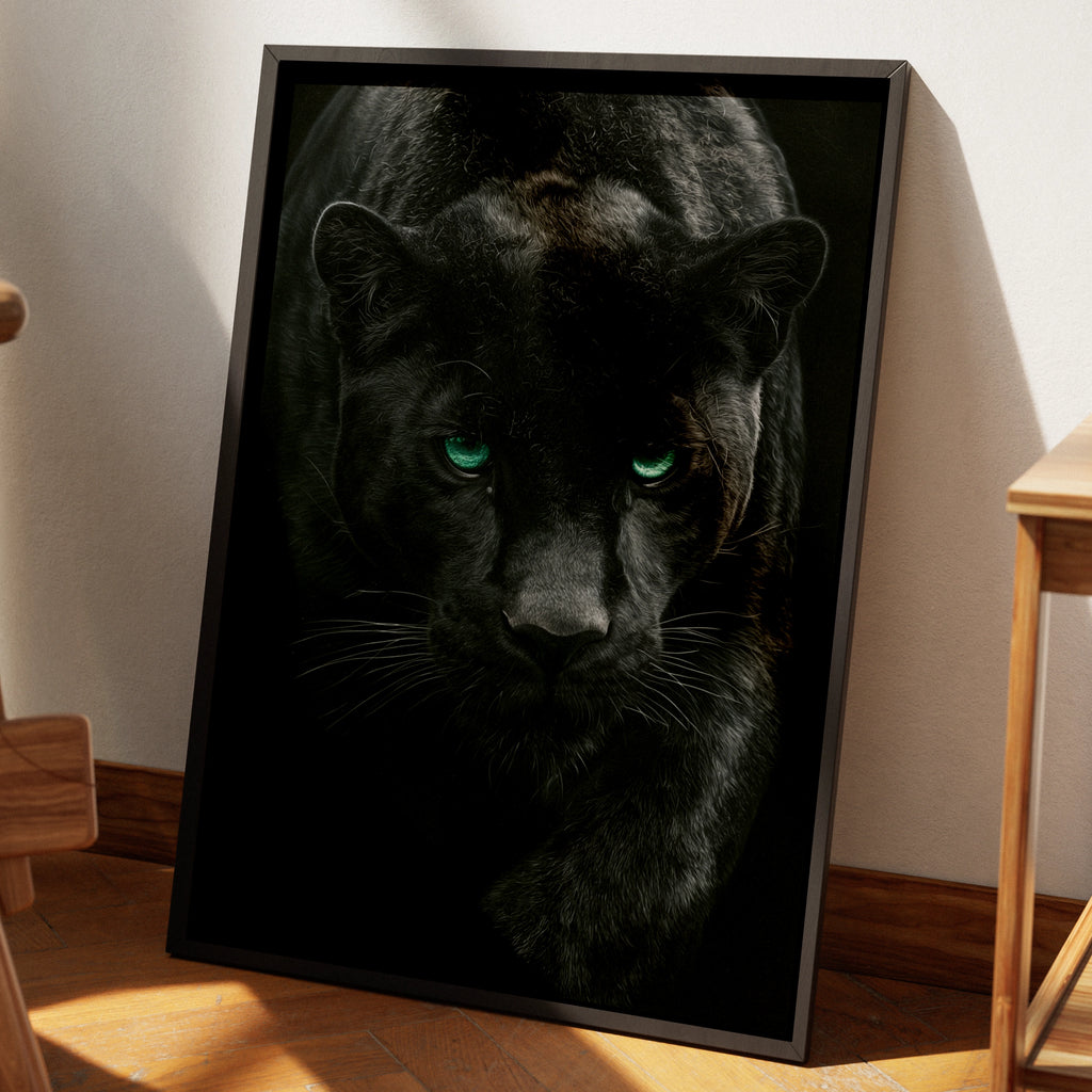 Black Panther Print, Green Eyes, Dark Wildlife Poster, Dramatic Animal Art