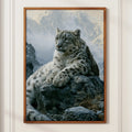 Snow Leopard Mountain Print, Wildlife Wall Art, Realistic Cat Poster