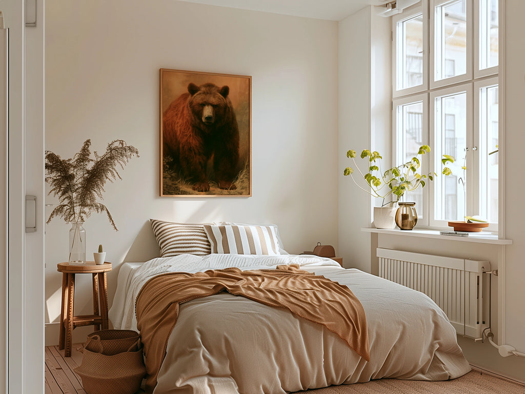 Brown Bear Wall Art Print, Grizzly Bear Poster, Vintage Wildlife Painting Style