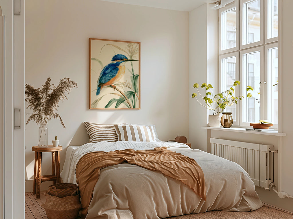 Kingfisher Bird Print, Botanical Illustration Poster, Vintage Nature Wall Art