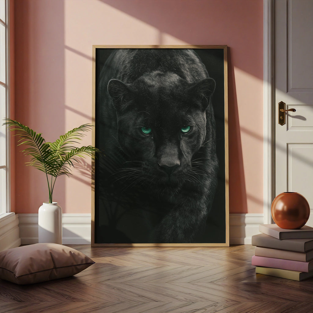 Black Panther Print, Green Eyes, Dark Wildlife Poster, Dramatic Animal Art