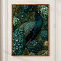 Peacock Wall Art Print, Teal Gold Floral Poster, Botanical Bird Illustration