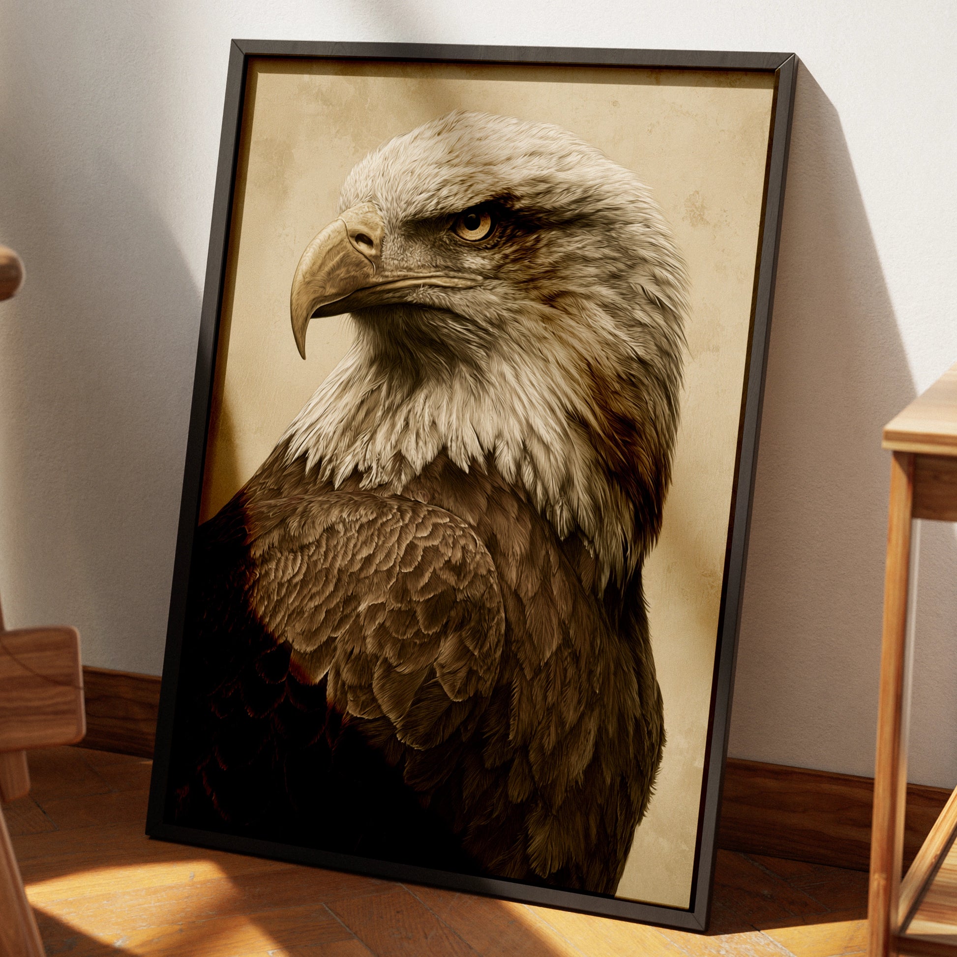 Bald Eagle Portrait Print, Vintage Sepia Wall Art, Raptor Illustration Poster