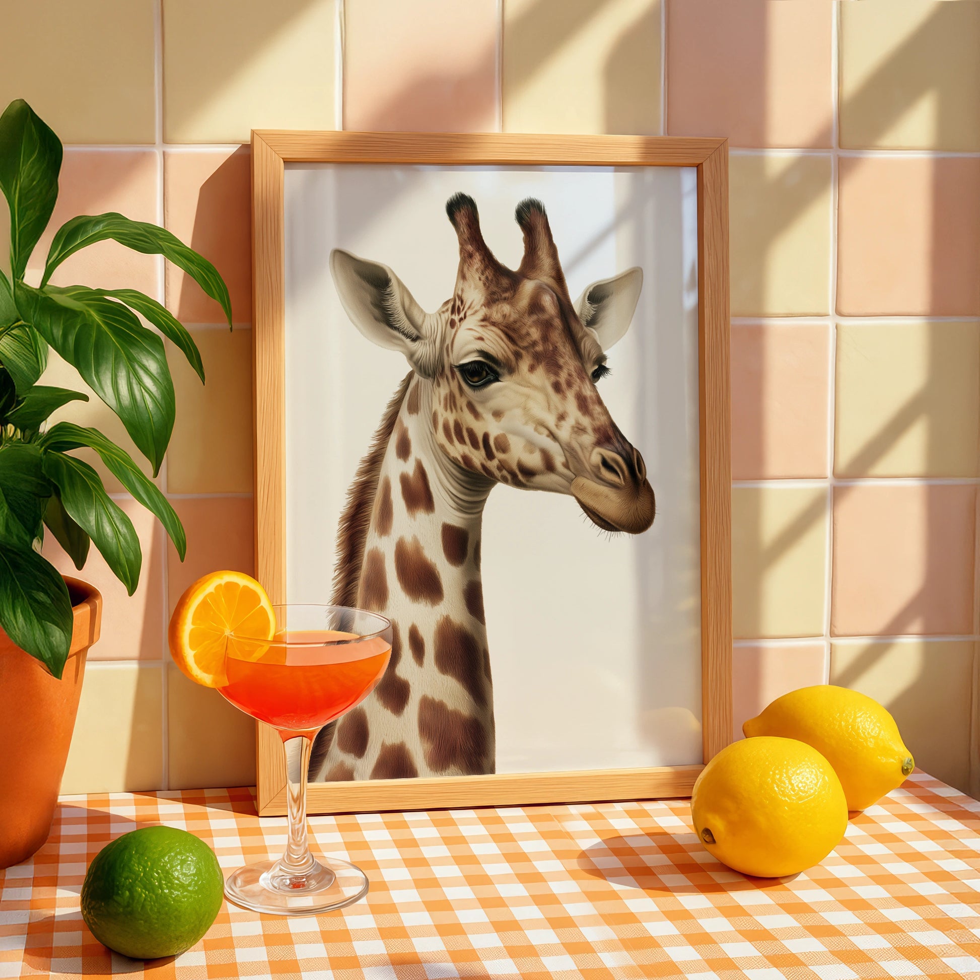 Giraffe Portrait Print, Realistic Wildlife Wall Art, Safari Animal Poster
