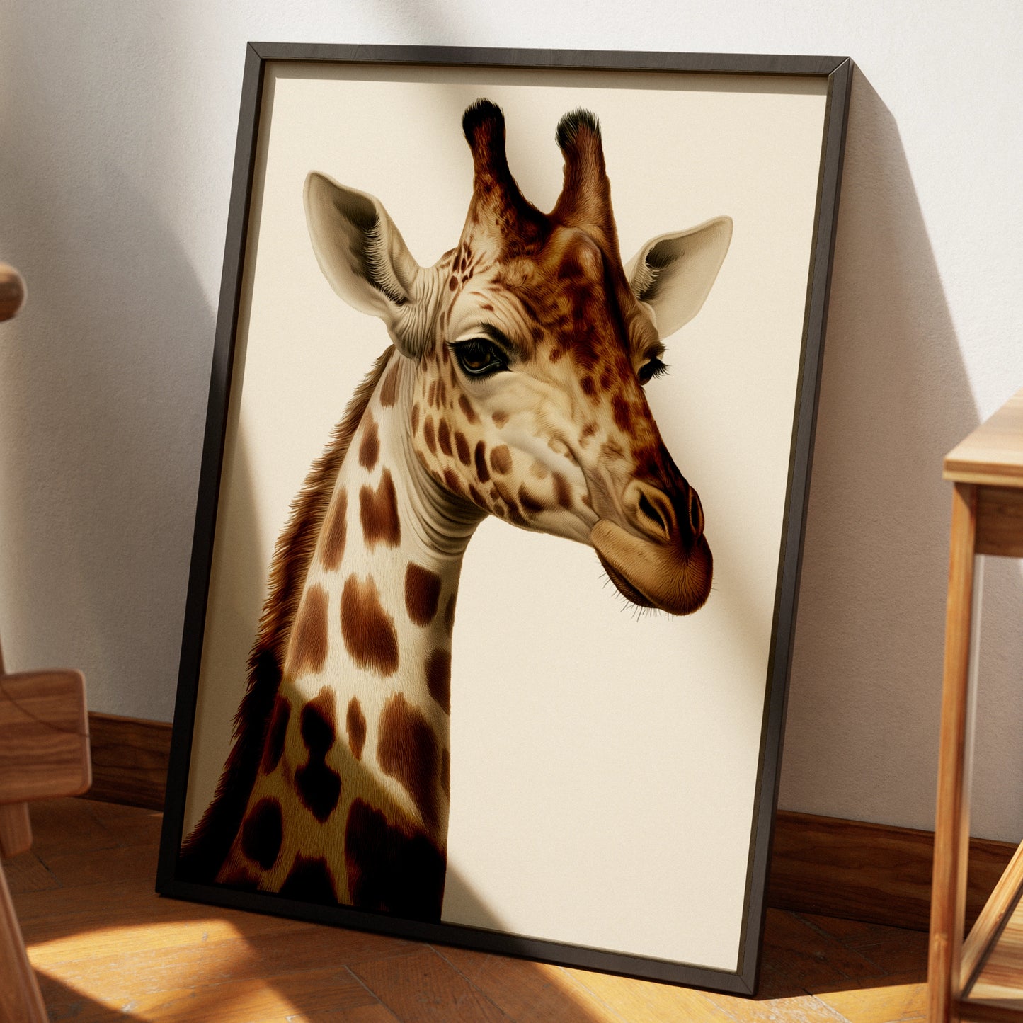 Giraffe Portrait Print, Realistic Wildlife Wall Art, Safari Animal Poster