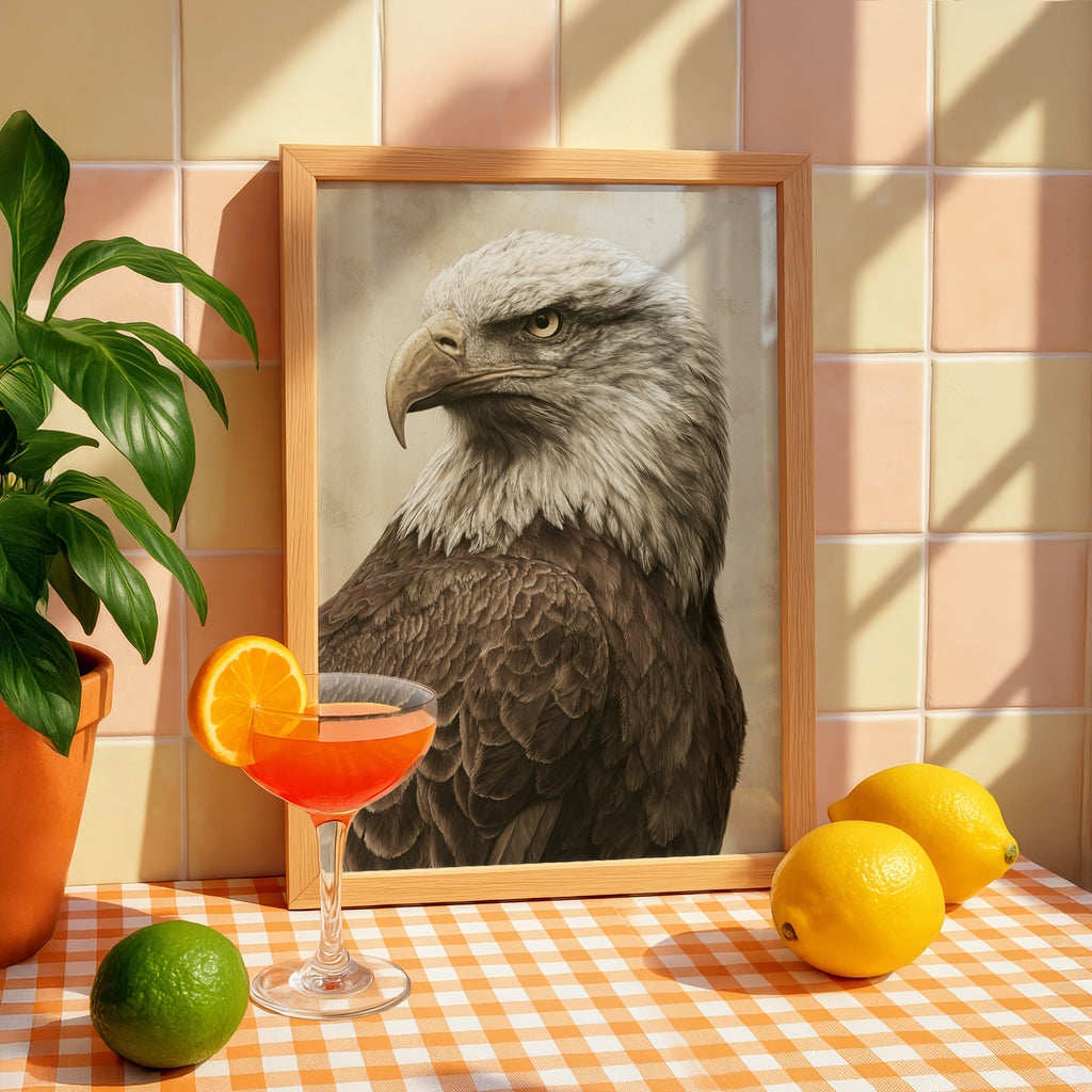 Bald Eagle Portrait Print, Vintage Sepia Wall Art, Raptor Illustration Poster