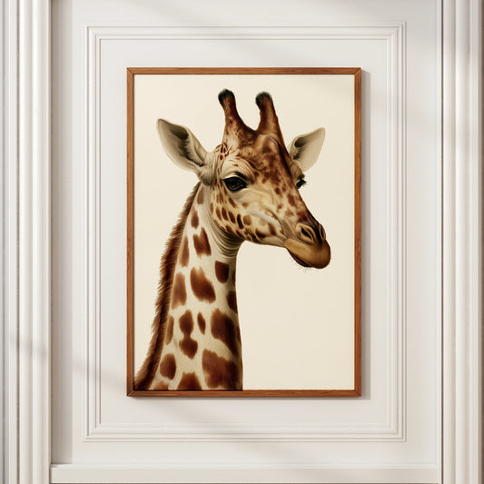 Giraffe Portrait Print, Realistic Wildlife Wall Art, Safari Animal Poster