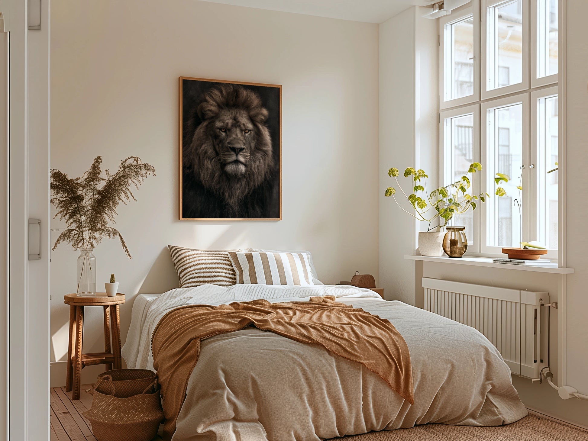 Lion Portrait Wall Art, Majestic Male Lion Poster, Dark Moody Wildlife Print