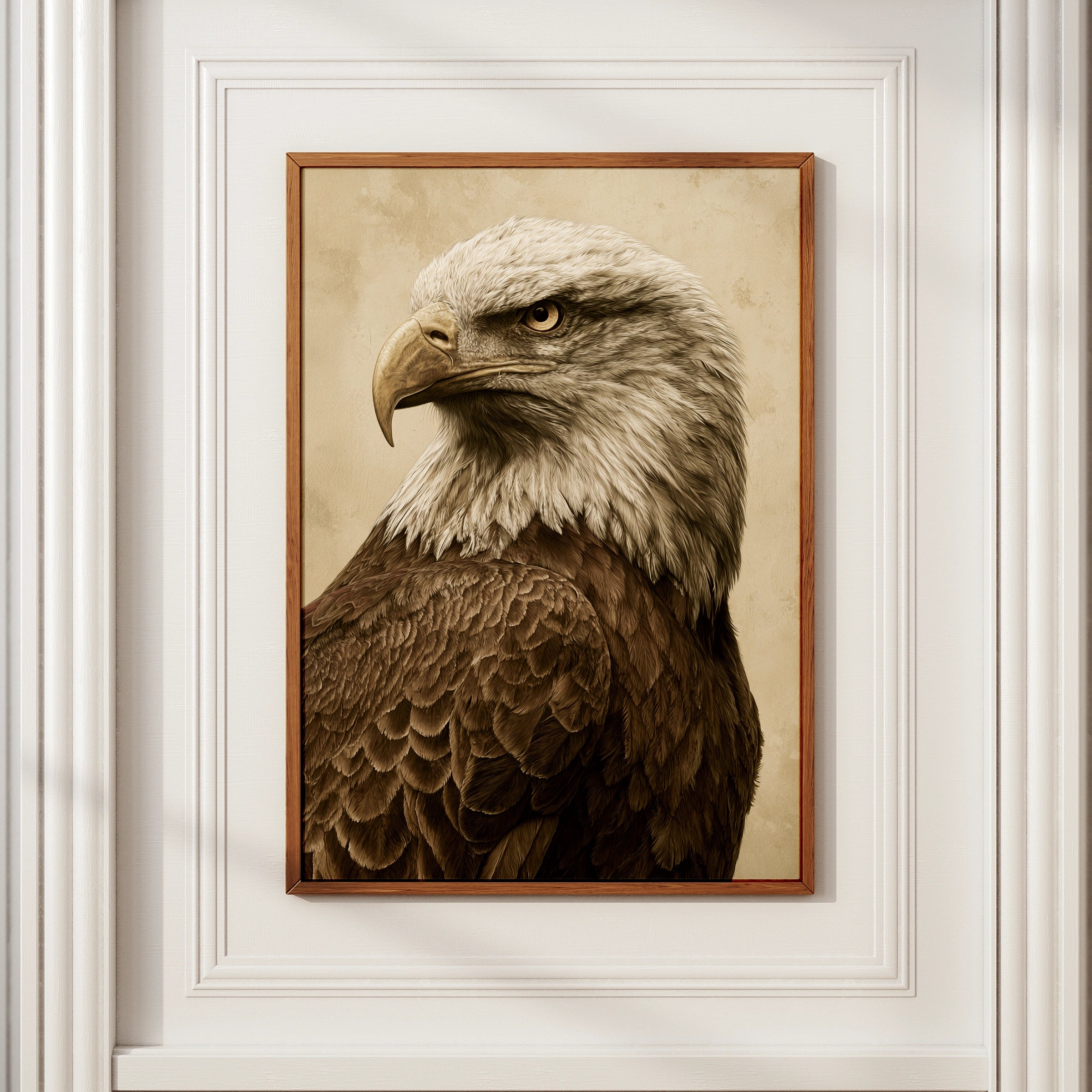 Bald Eagle Portrait Print, Vintage Sepia Wall Art, Raptor Illustration Poster