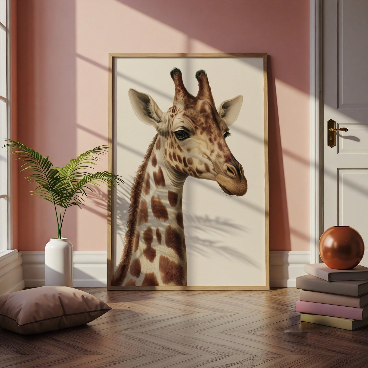 Giraffe Portrait Print, Realistic Wildlife Wall Art, Safari Animal Poster