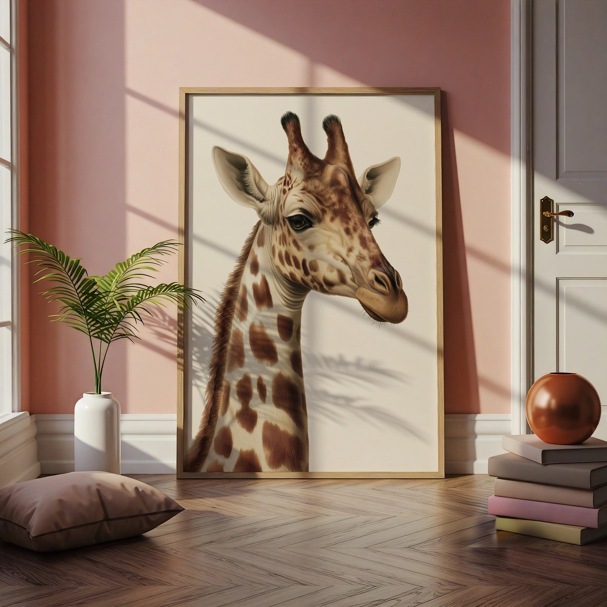 Giraffe Portrait Print, Realistic Wildlife Wall Art, Safari Animal Poster