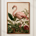 Flamingo Botanical Print, Tropical Bird Wall Art, Vintage Style Poster