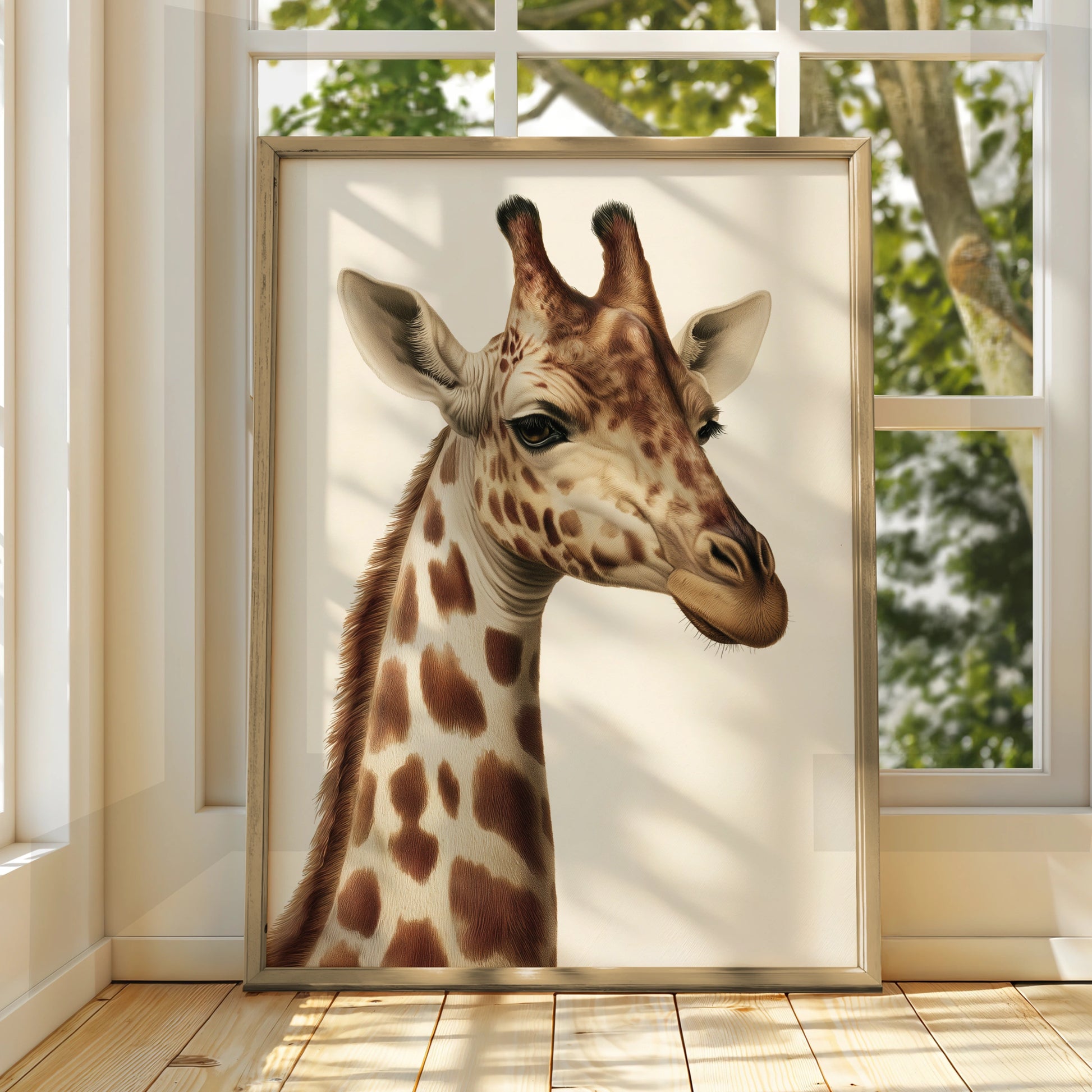 Giraffe Portrait Print, Realistic Wildlife Wall Art, Safari Animal Poster