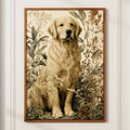 Golden Retriever Botanical Print, Dog Wall Art, Vintage Floral Illustration Poster