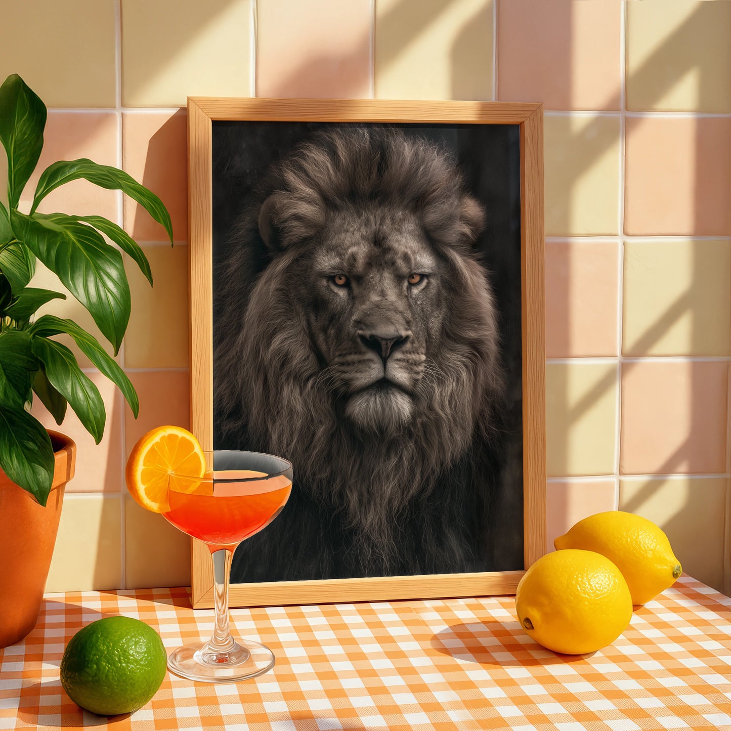 Lion Portrait Wall Art, Majestic Male Lion Poster, Dark Moody Wildlife Print