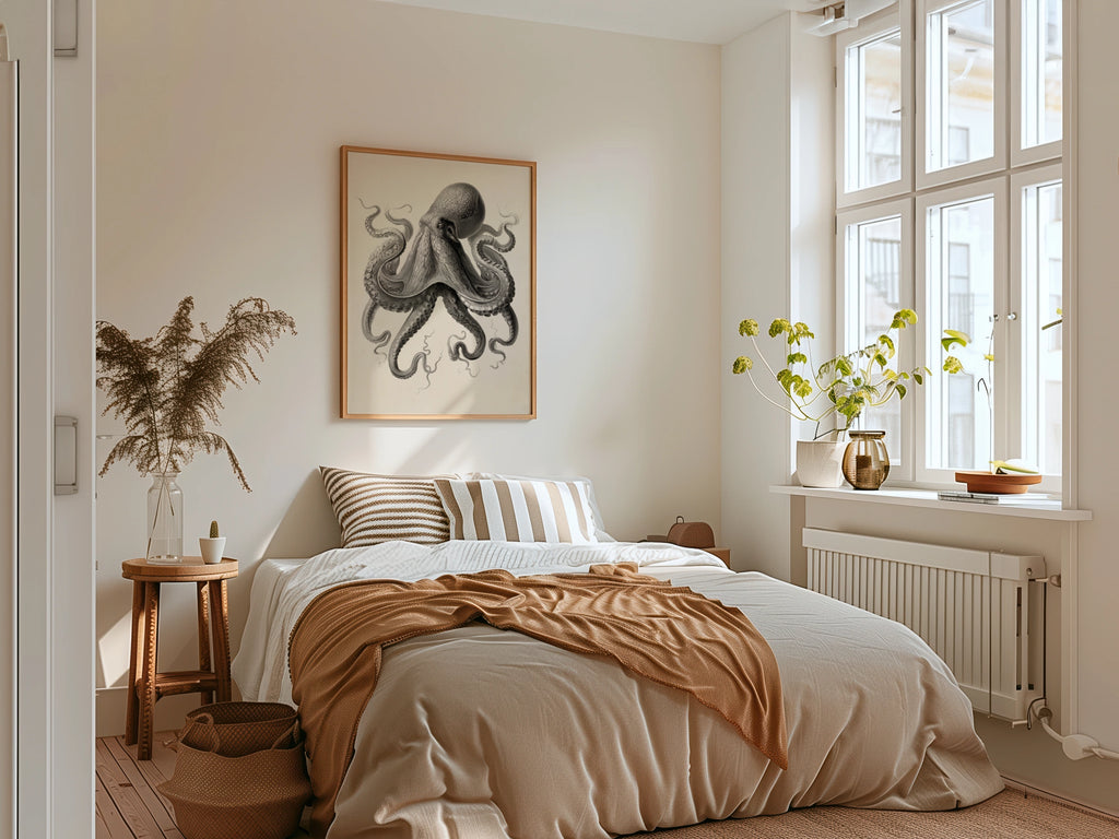 Octopus Print, Vintage Scientific Illustration, Dark Academia Wall Art