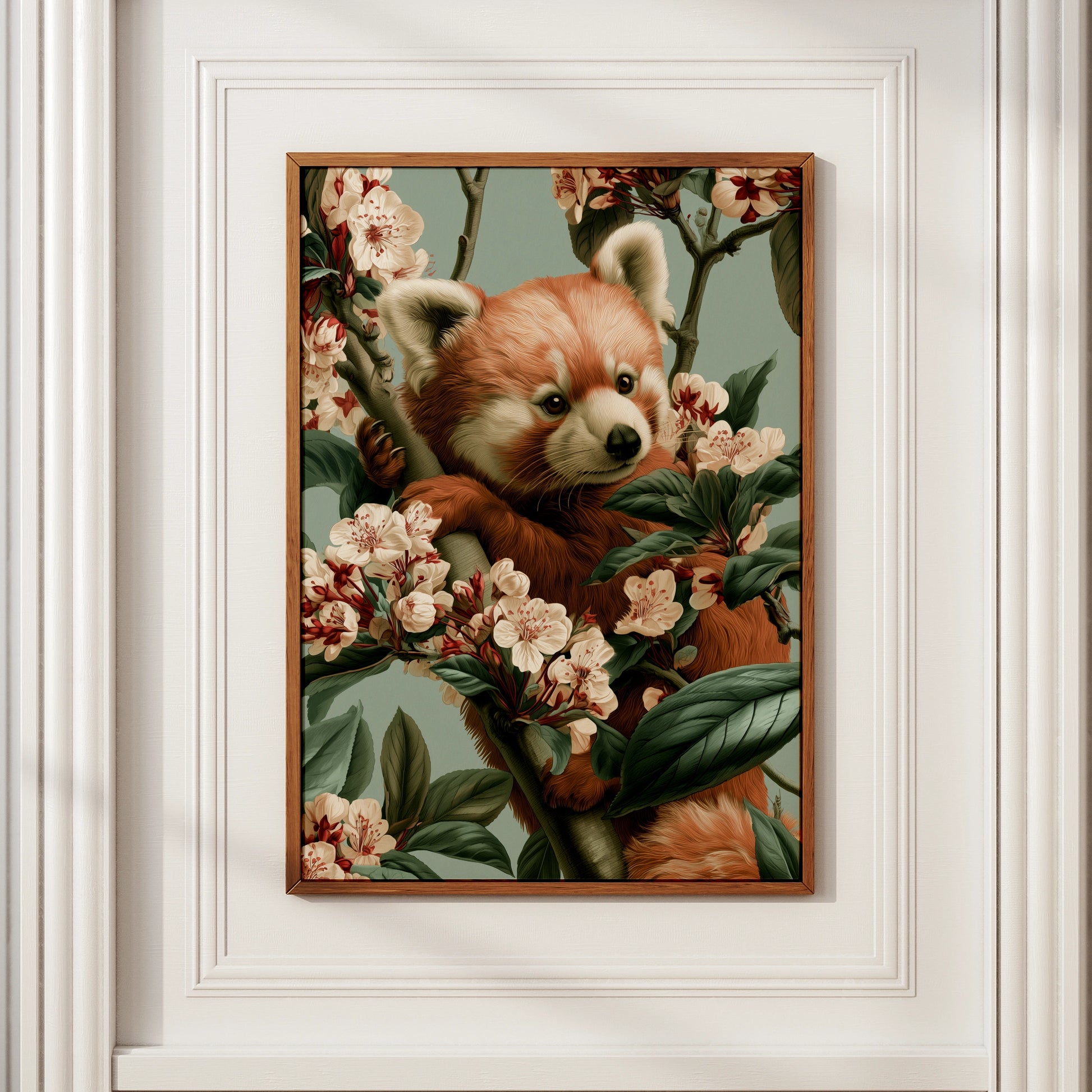 Red Panda Blossom Print, Wildlife Wall Art, Botanical Illustration Poster