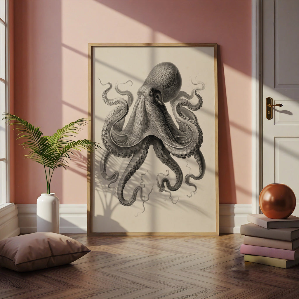 Octopus Print, Vintage Scientific Illustration, Dark Academia Wall Art