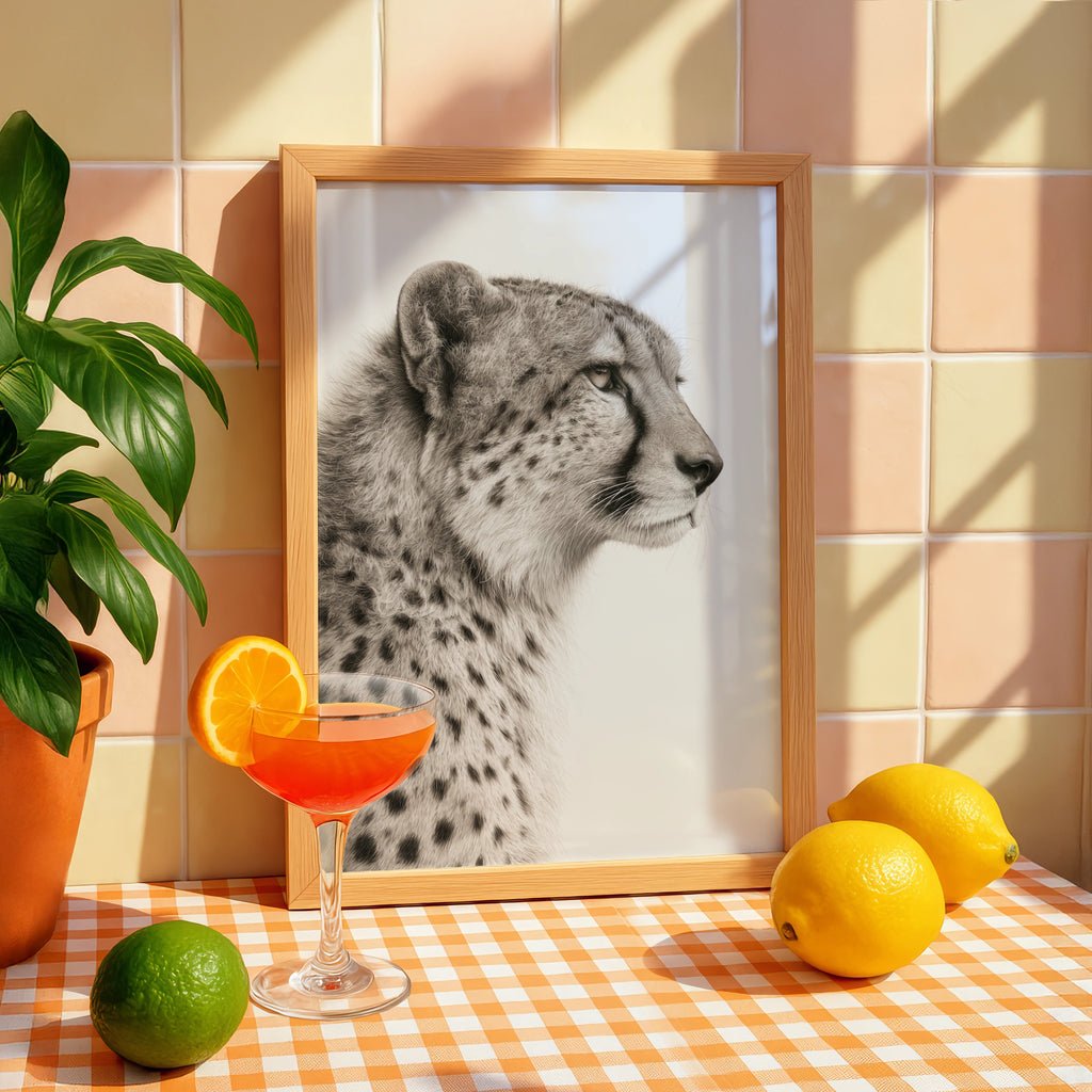 Cheetah Portrait Print, Sepia Wildlife Wall Art, Minimalist Animal Poster
