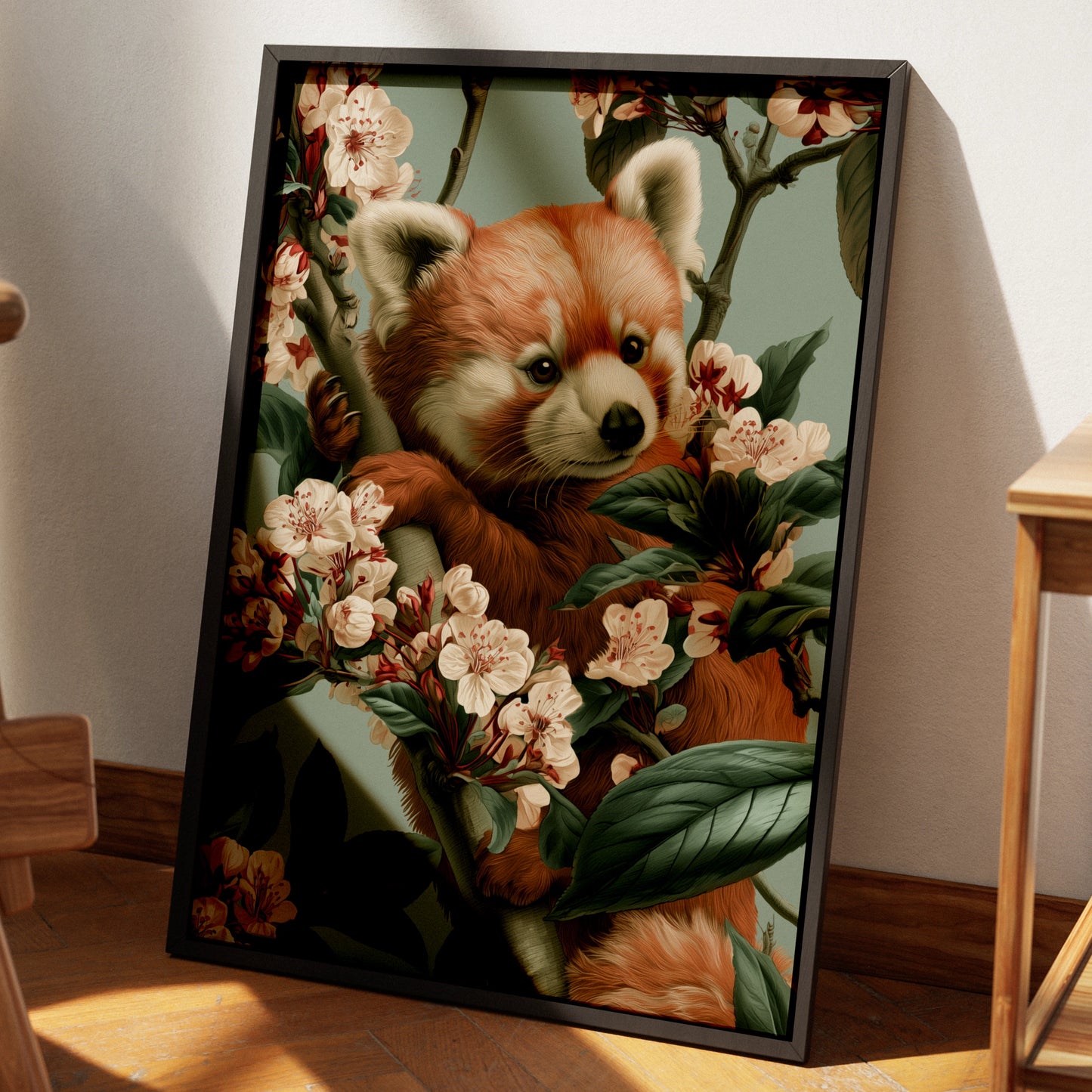 Red Panda Blossom Print, Wildlife Wall Art, Botanical Illustration Poster