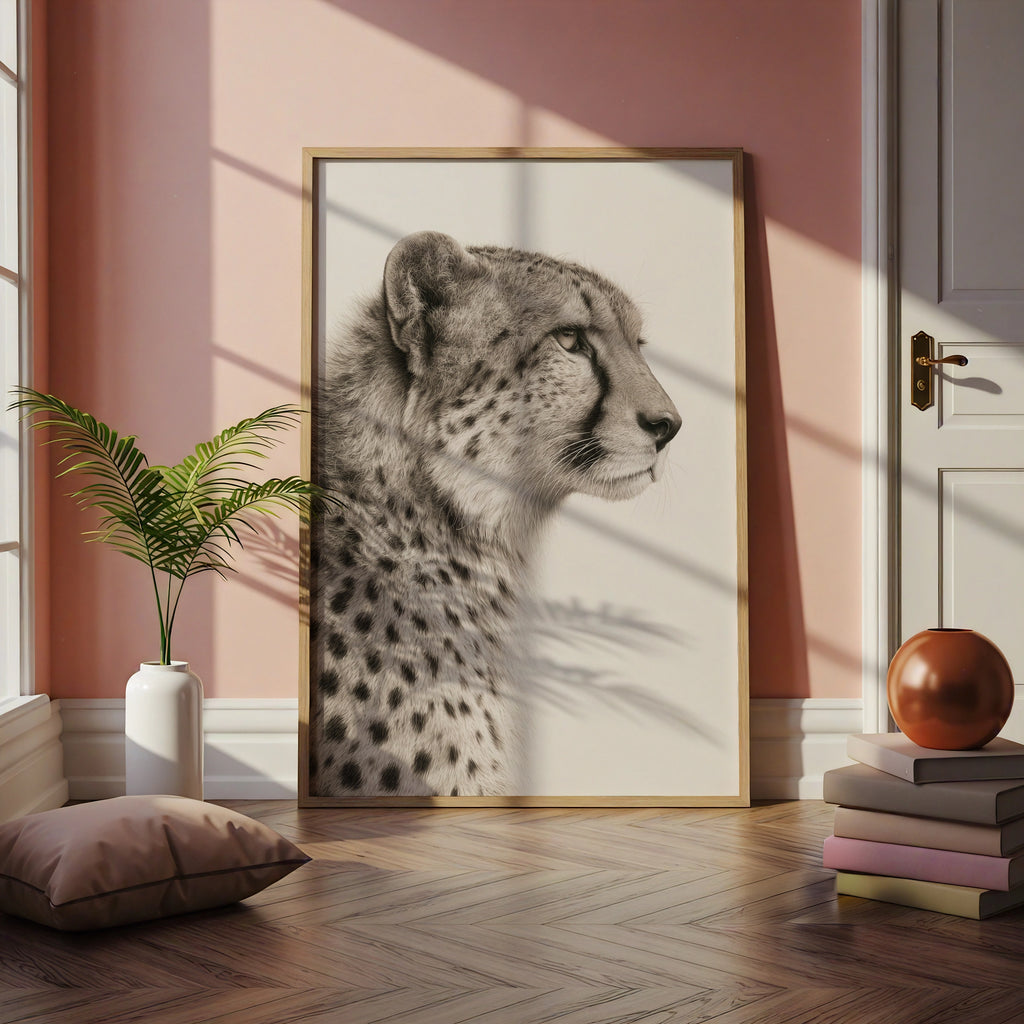 Cheetah Portrait Print, Sepia Wildlife Wall Art, Minimalist Animal Poster