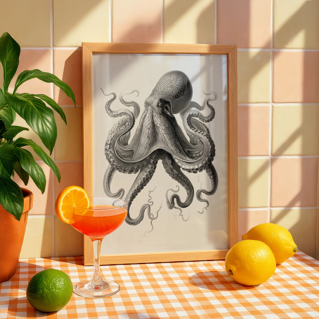 Octopus Print, Vintage Scientific Illustration, Dark Academia Wall Art