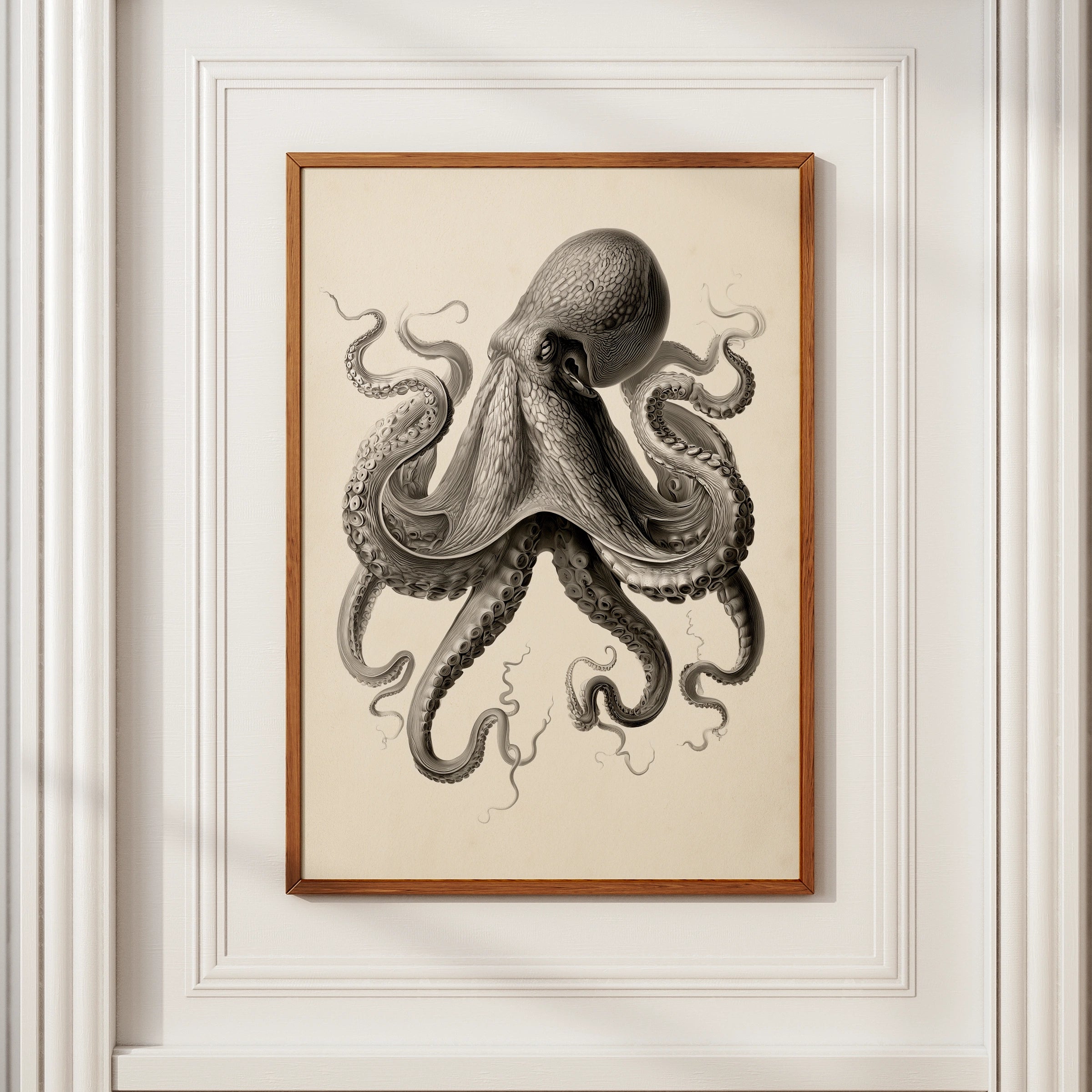 Octopus Print, Vintage Scientific Illustration, Dark Academia Wall Art