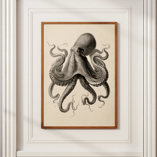 Octopus Print, Vintage Scientific Illustration, Dark Academia Wall Art