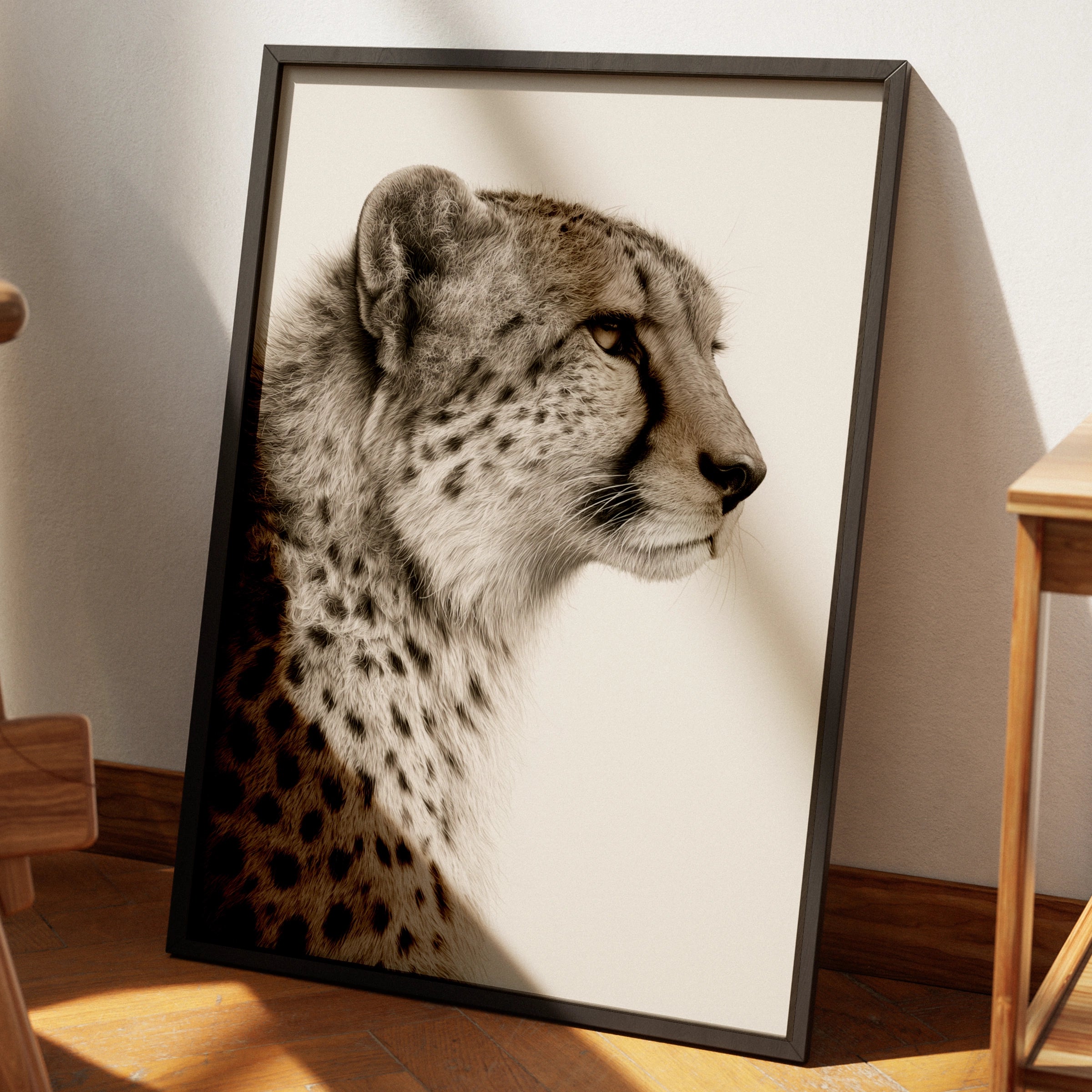 Cheetah Portrait Print, Sepia Wildlife Wall Art, Minimalist Animal Poster