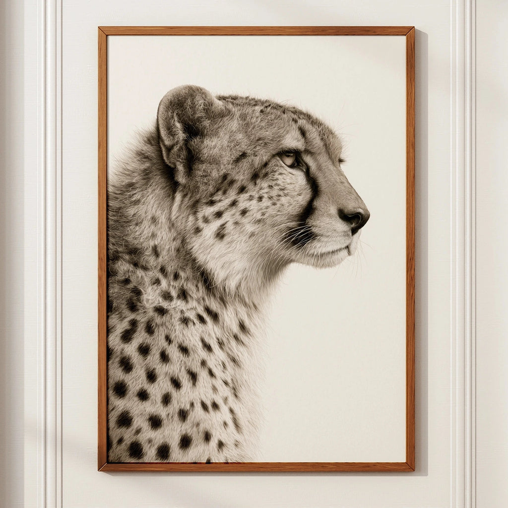 Cheetah Portrait Print, Sepia Wildlife Wall Art, Minimalist Animal Poster
