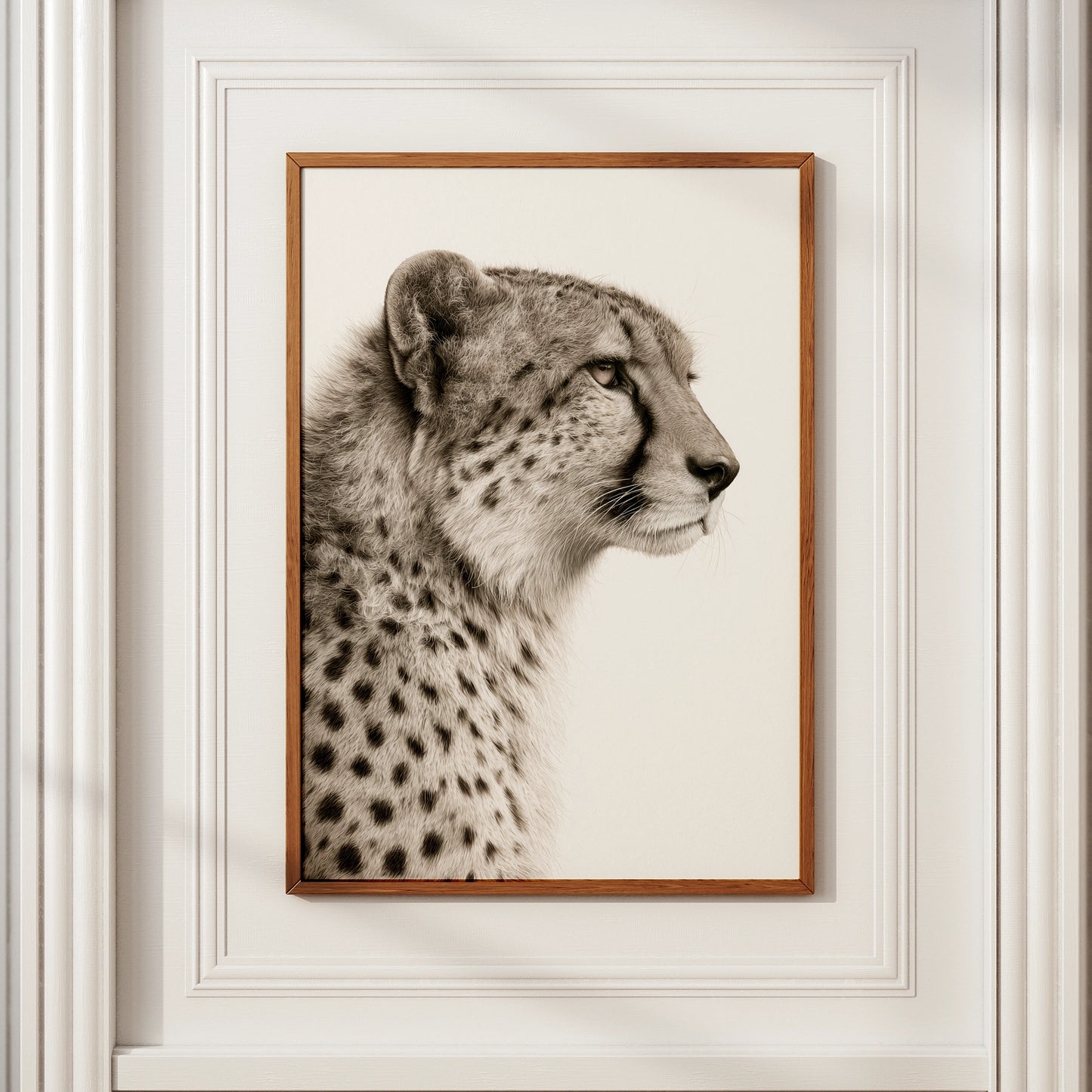 Cheetah Portrait Print, Sepia Wildlife Wall Art, Minimalist Animal Poster