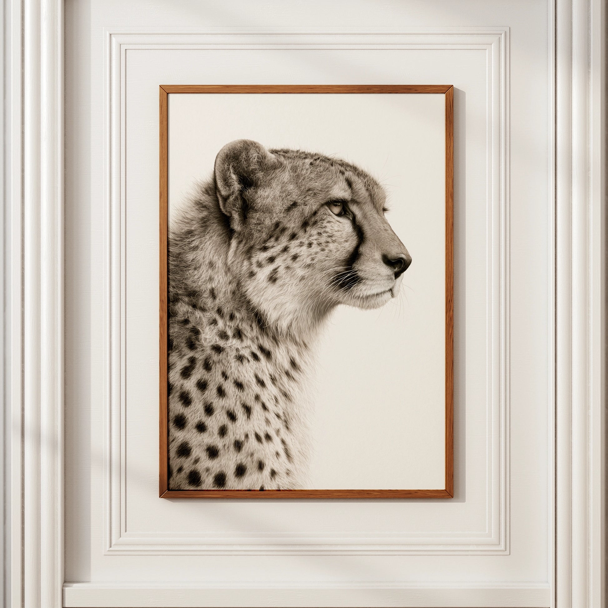 Cheetah Portrait Print, Sepia Wildlife Wall Art, Minimalist Animal Poster
