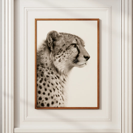 Cheetah Portrait Print, Sepia Wildlife Wall Art, Minimalist Animal Poster