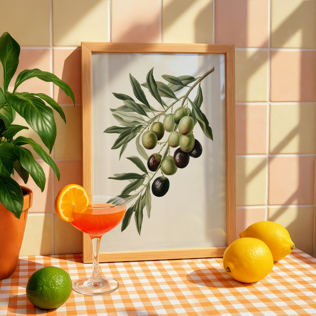 Olive Branch Botanical Print, Mediterranean Wall Art, Vintage Style Poster
