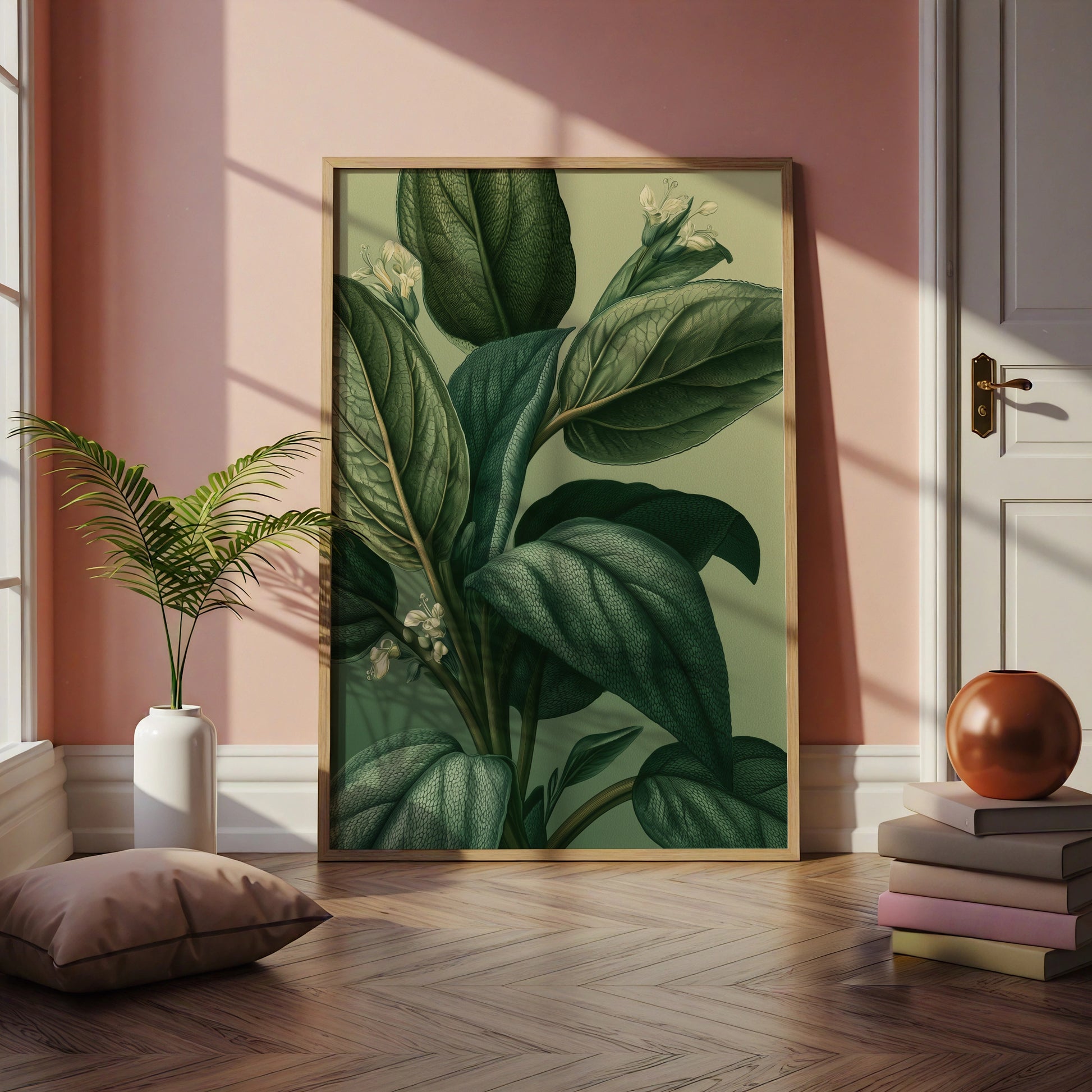 Sage Plant Botanical Print, Dark Green Leaf Wall Art, Vintage Illustration Poster