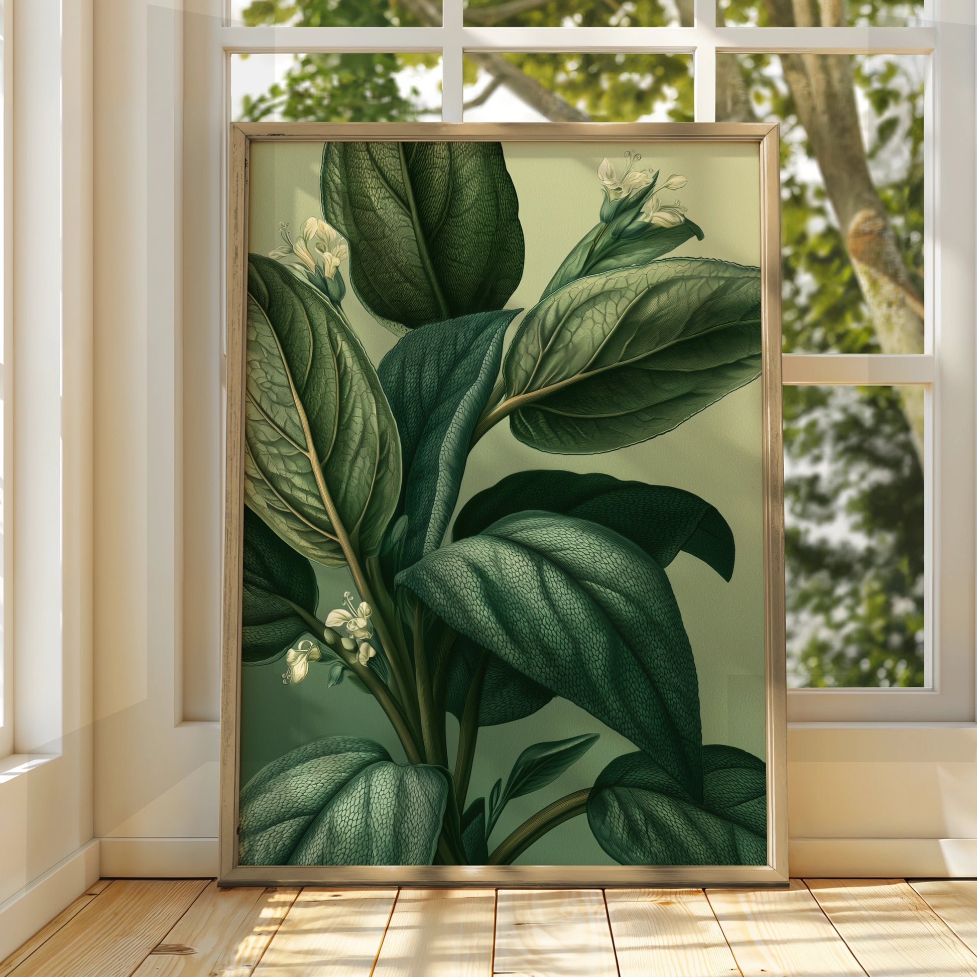 Sage Plant Botanical Print, Dark Green Leaf Wall Art, Vintage Illustration Poster