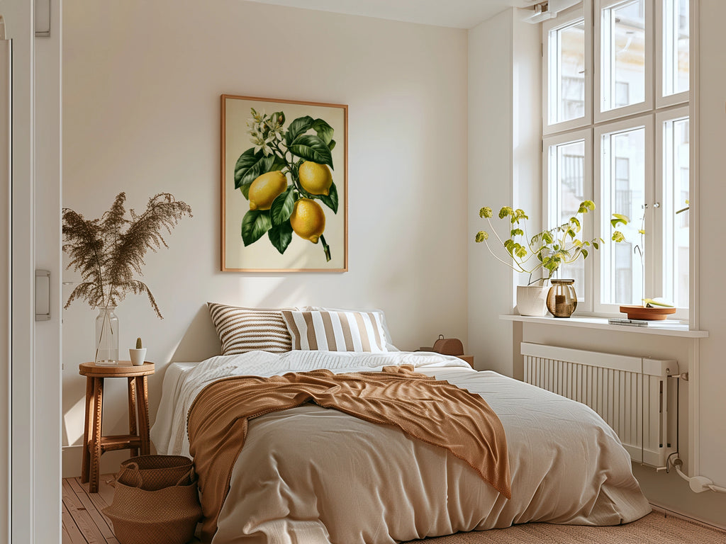 Lemon Branch Botanical Print, Vintage Citrus Wall Art, Yellow Green Poster