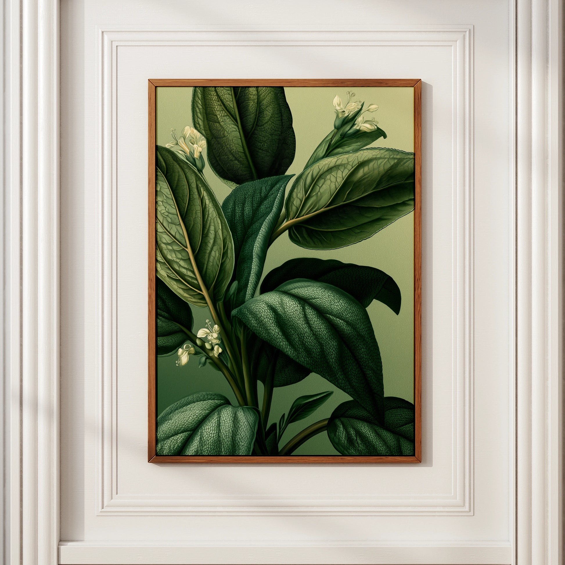 Sage Plant Botanical Print, Dark Green Leaf Wall Art, Vintage Illustration Poster