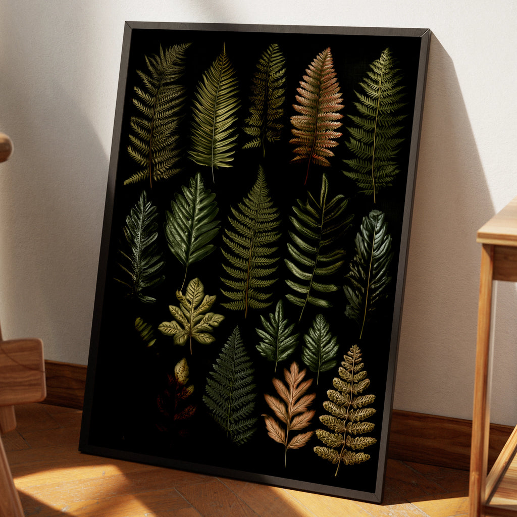 Fern Botanical Print, Dark Moody Wall Art, Green Leaf Poster, Nature Study
