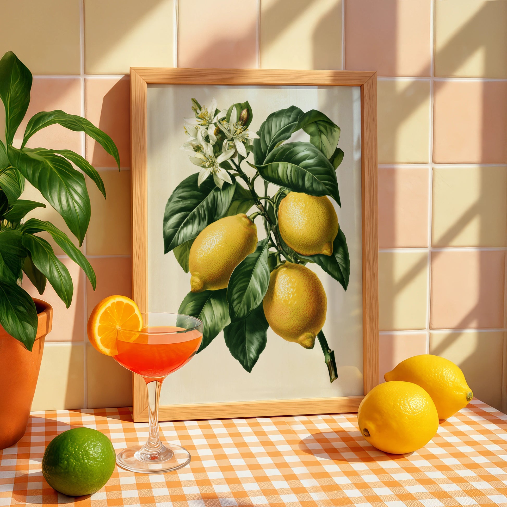 Lemon Branch Botanical Print, Vintage Citrus Wall Art, Yellow Green Poster