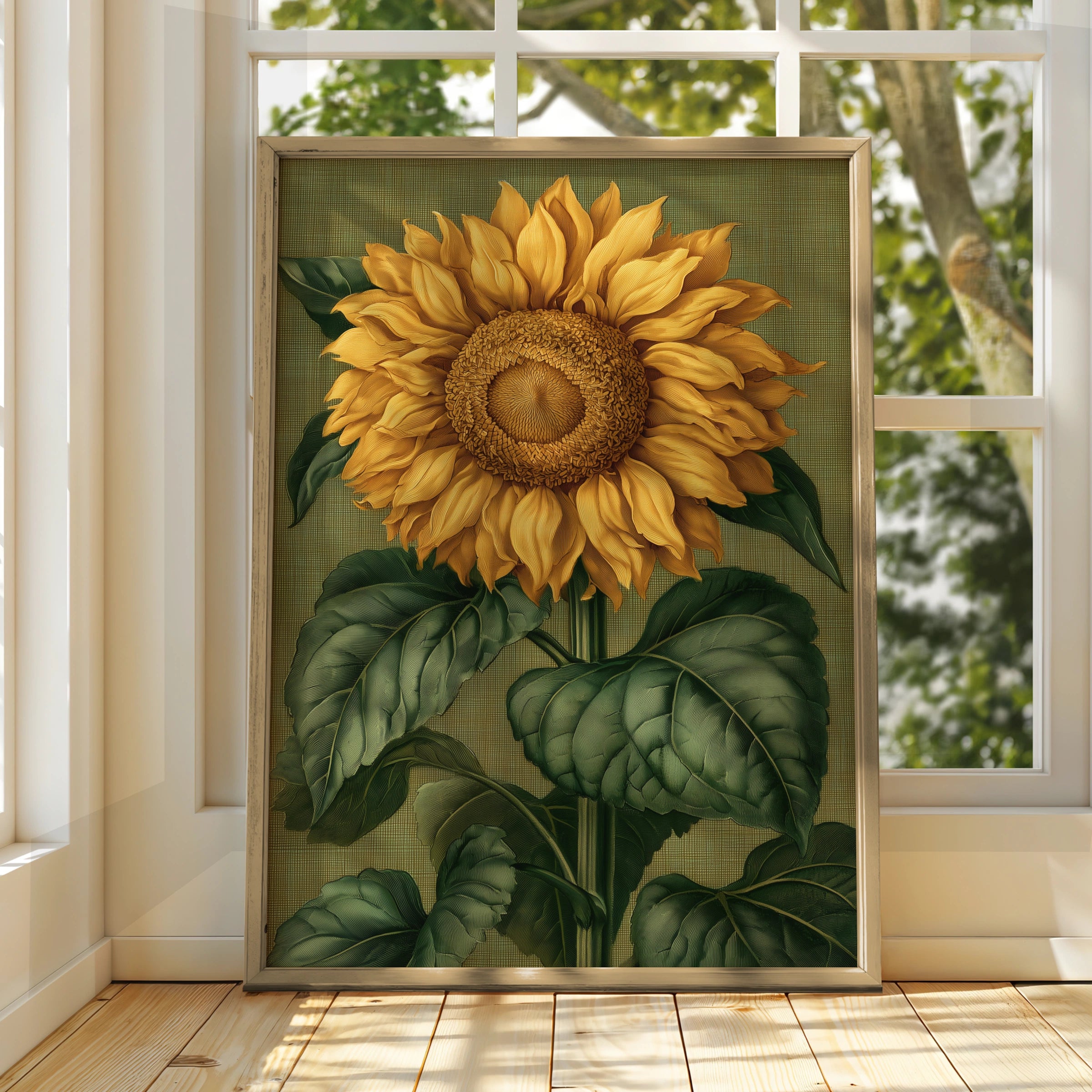 Sunflower Botanical Print, Vintage Engraving Style Wall Art Poster