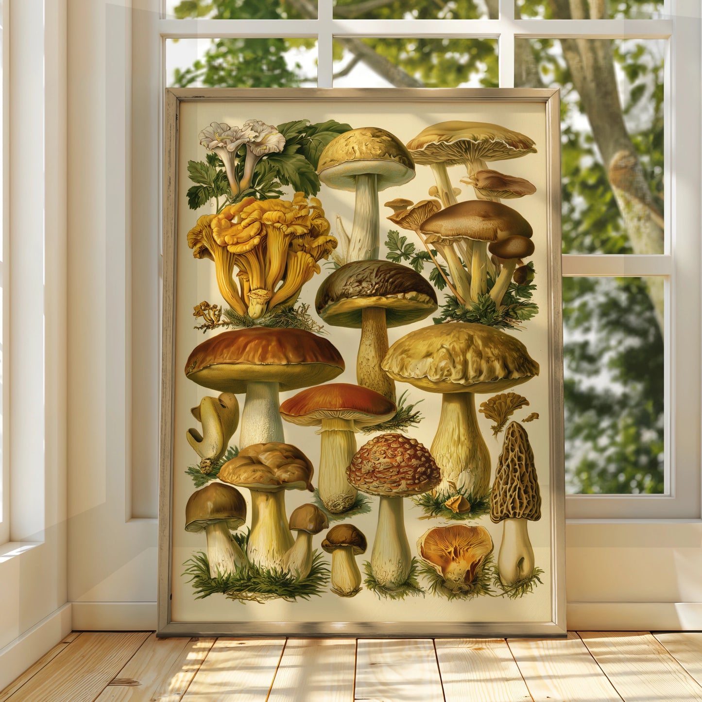 Mushroom Botanical Print, Vintage Fungi Illustration, Nature Wall Art Poster