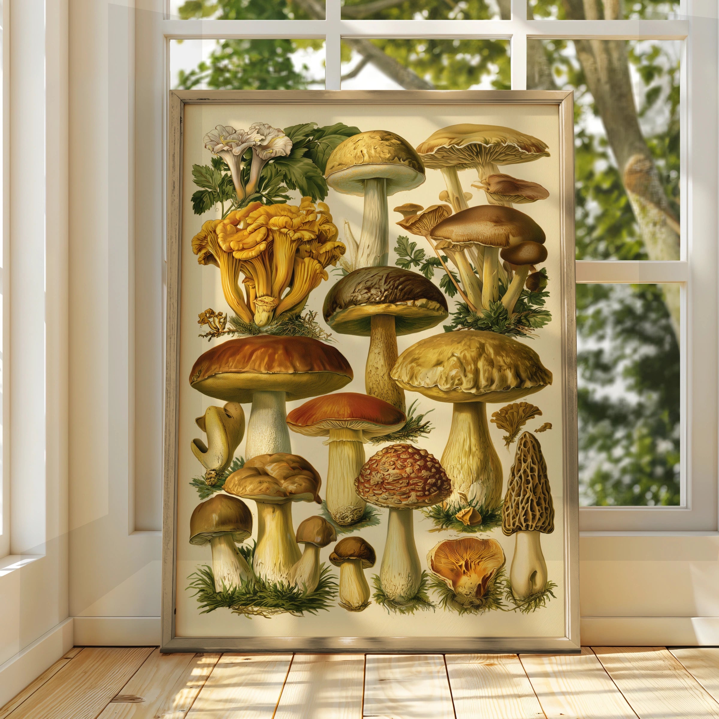 Mushroom Botanical Print, Vintage Fungi Illustration, Nature Wall Art Poster