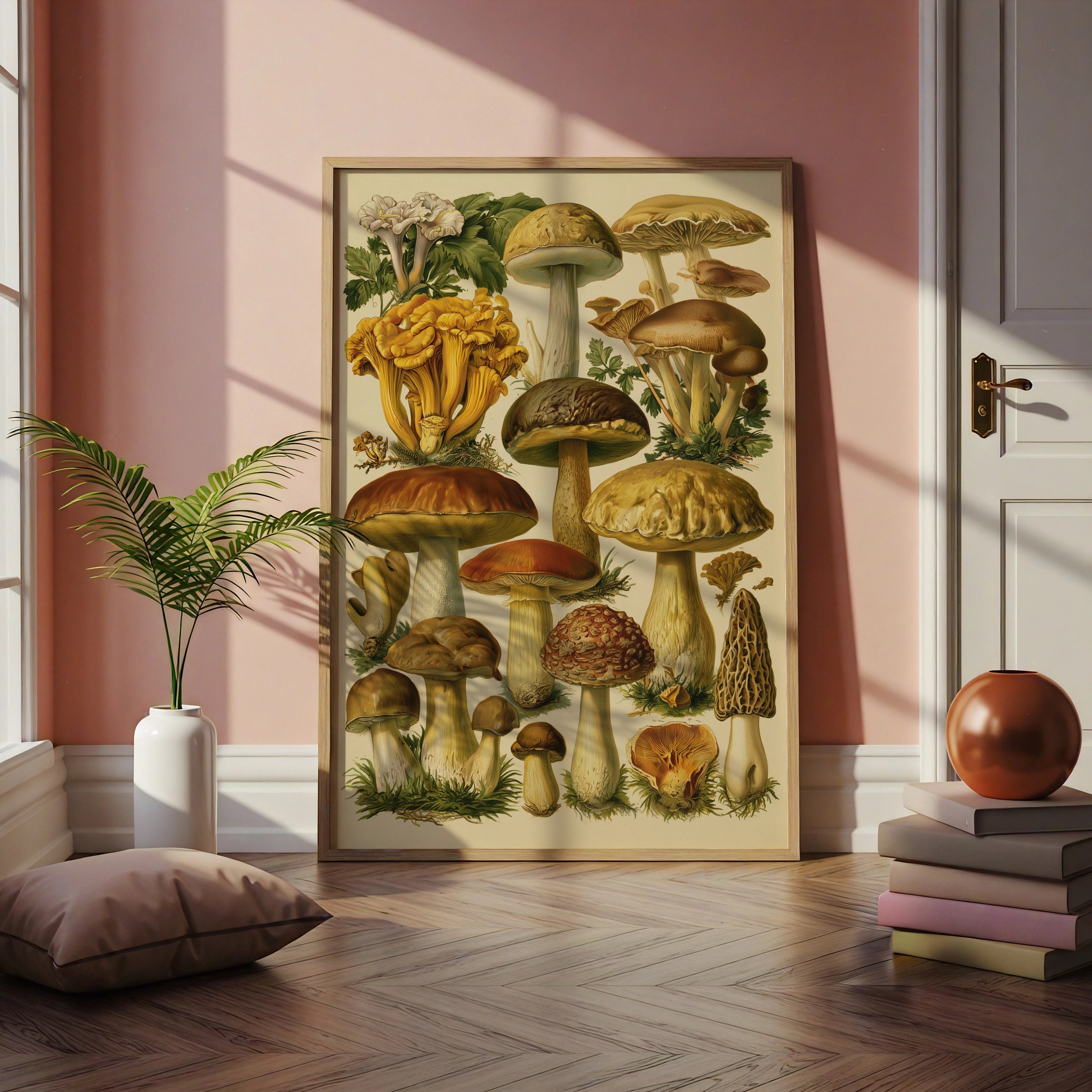 Mushroom Botanical Print, Vintage Fungi Illustration, Nature Wall Art Poster