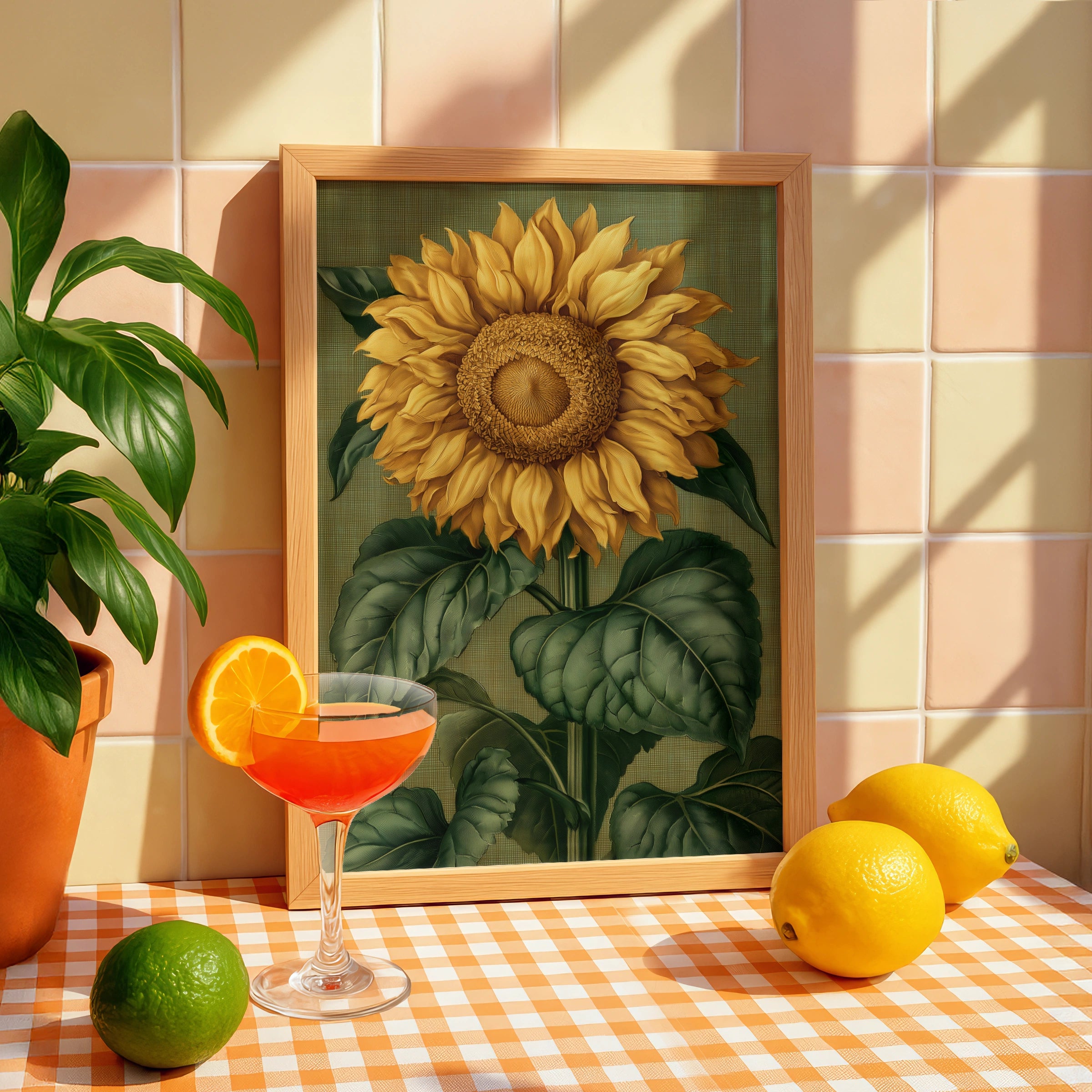 Sunflower Botanical Print, Vintage Engraving Style Wall Art Poster