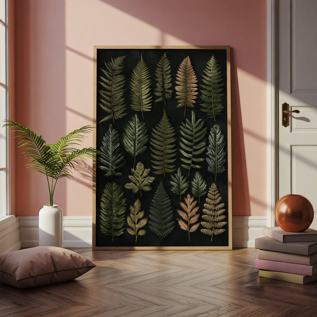 Fern Botanical Print, Dark Moody Wall Art, Green Leaf Poster, Nature Study