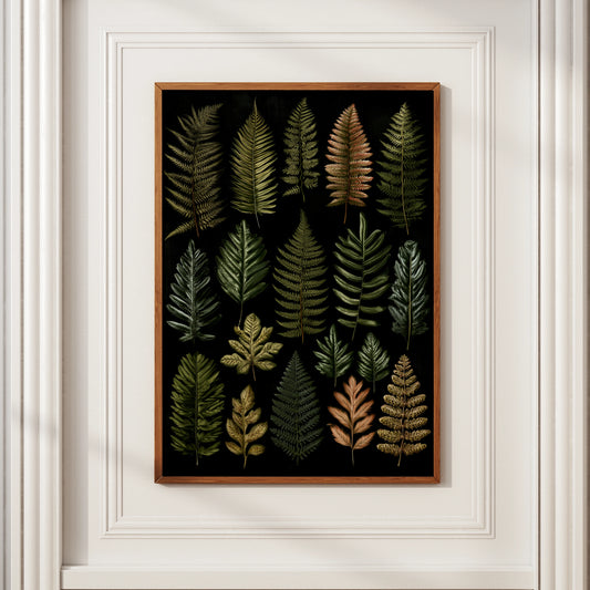 Fern Botanical Print, Dark Moody Wall Art, Green Leaf Poster, Nature Study