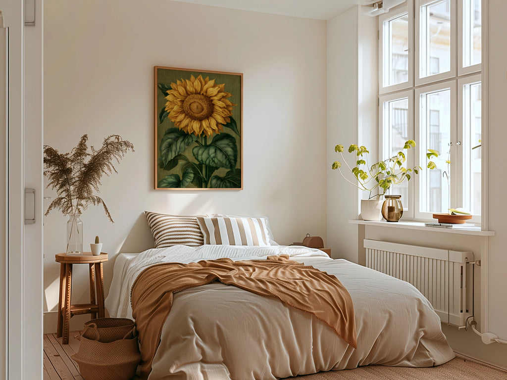 Sunflower Botanical Print, Vintage Engraving Style Wall Art Poster