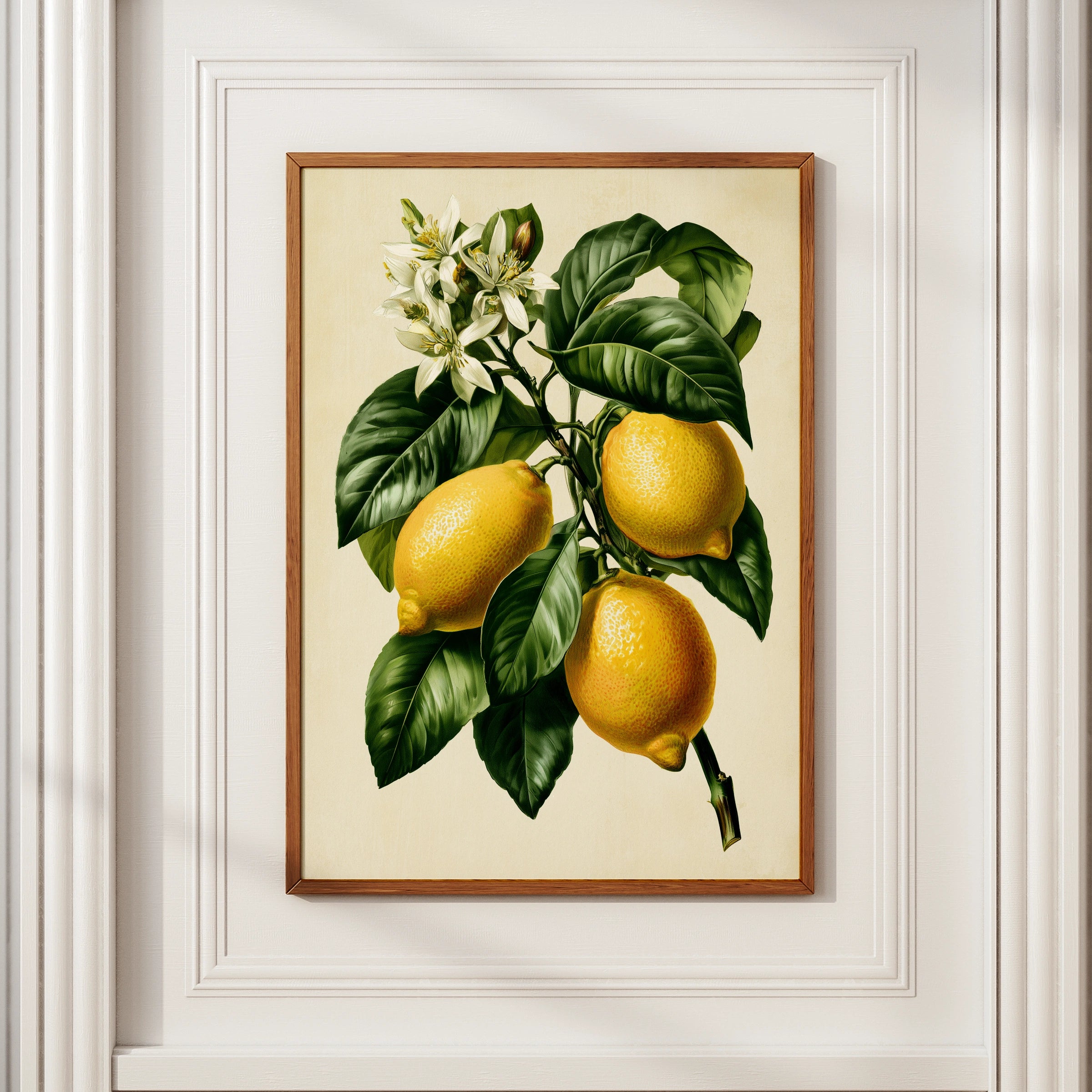 Lemon Branch Botanical Print, Vintage Citrus Wall Art, Yellow Green Poster